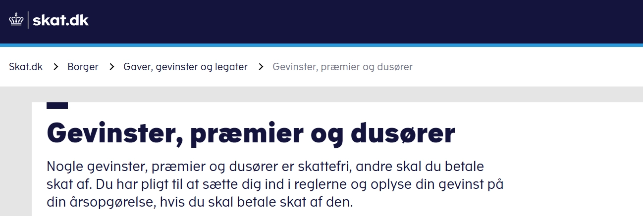 SKATs officielle vejledning om skattefri gevinst ved online spil med dansk tilladelse