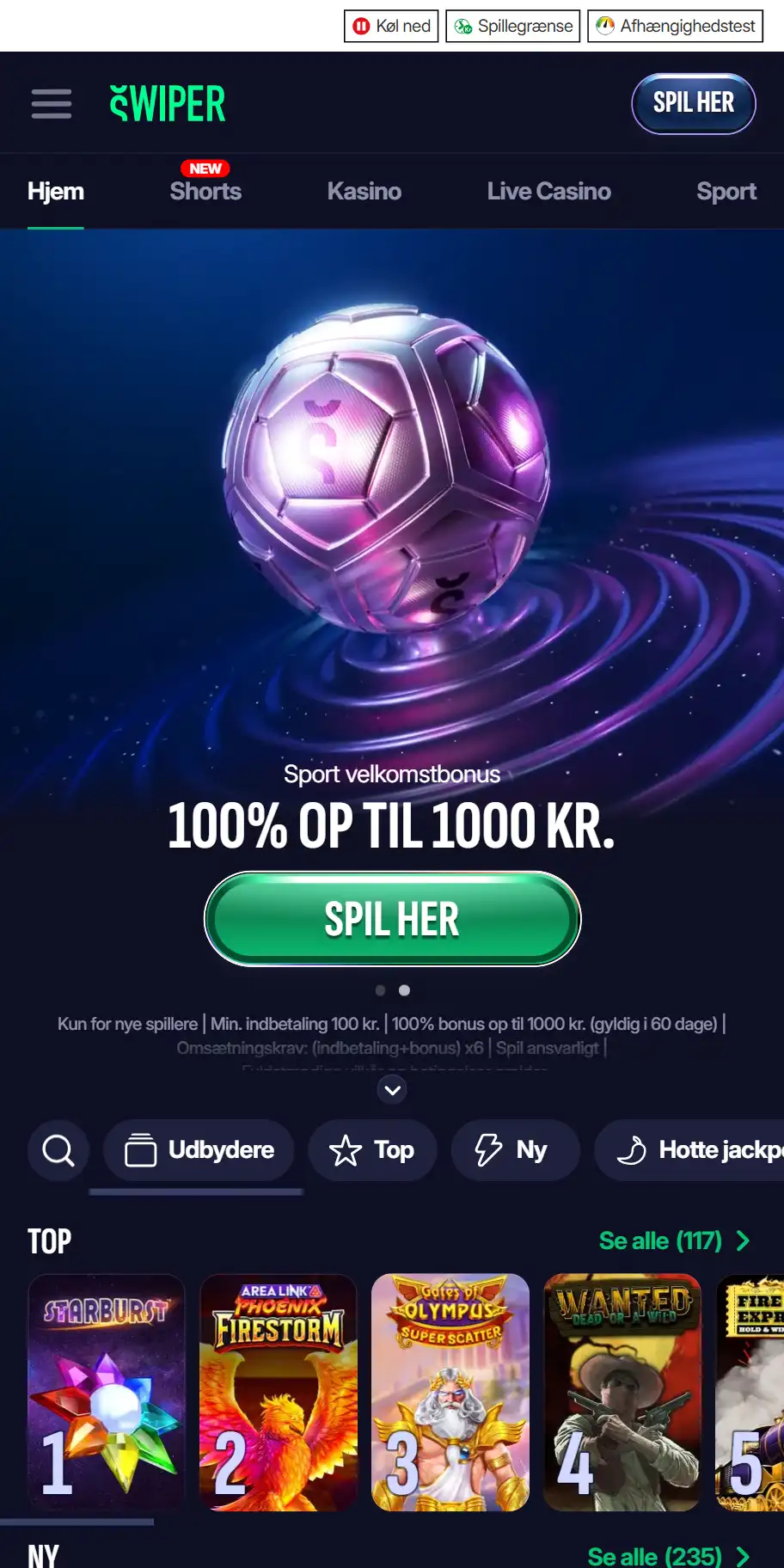Swiper Danmark vist i en mobilbrowser på en smartphone