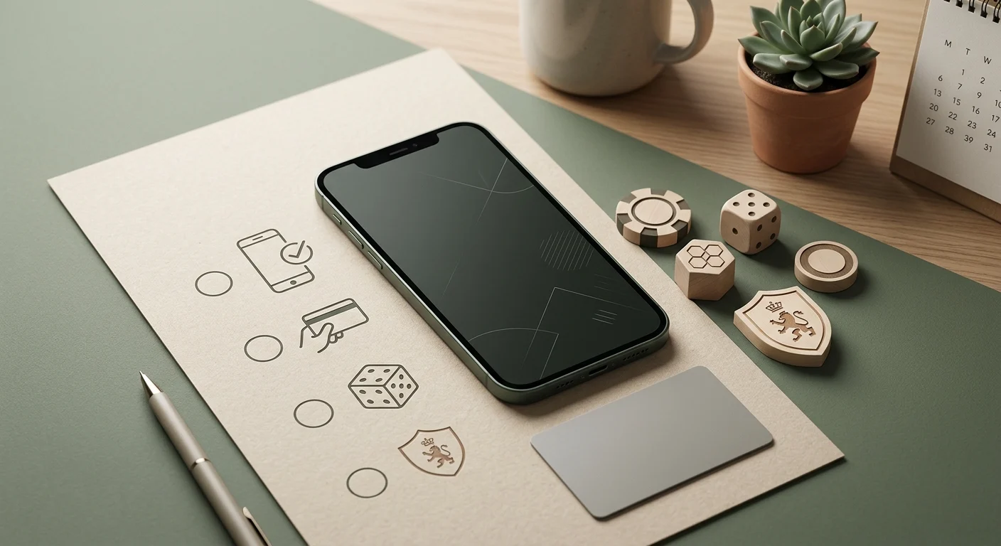 Neutral illustration af vurdering af licens, betaling og mobil ved et dansk onlinecasino